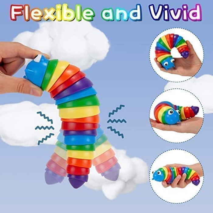 3D Rainbow Color Plastic Slug Fidget Toys, Stress Relieving Toy, Sensory Slug Toy for Boys and Girls, Finger slug Toy, for Autistic, Caterpillar Fidget Toys Stress Relief Gifts for Toddlers Kids Adults