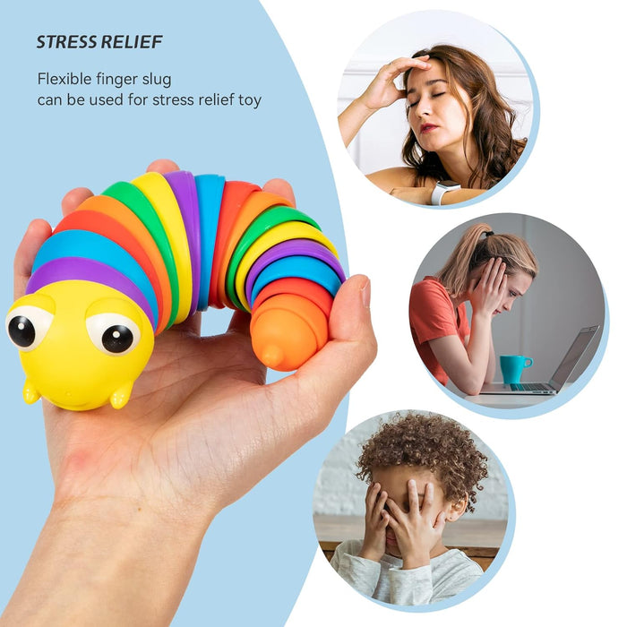 3D Rainbow Color Plastic Slug Fidget Toys, Stress Relieving Toy, Sensory Slug Toy for Boys and Girls, Finger slug Toy, for Autistic, Caterpillar Fidget Toys Stress Relief Gifts for Toddlers Kids Adults